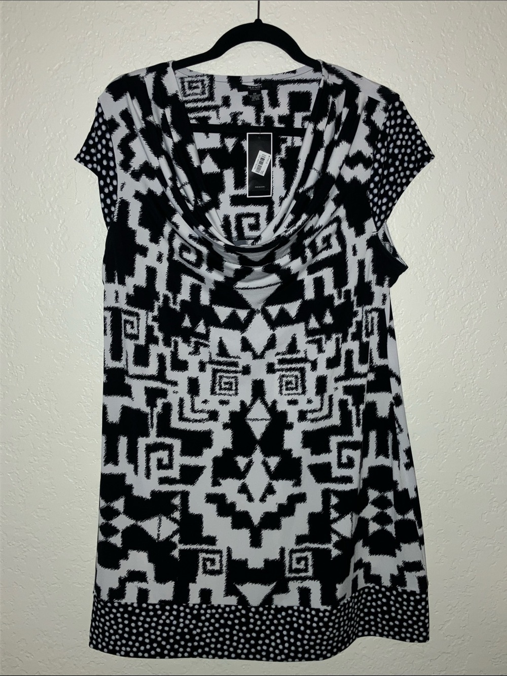 Alfani Black & White Geometric Cowl-Neck Tunic